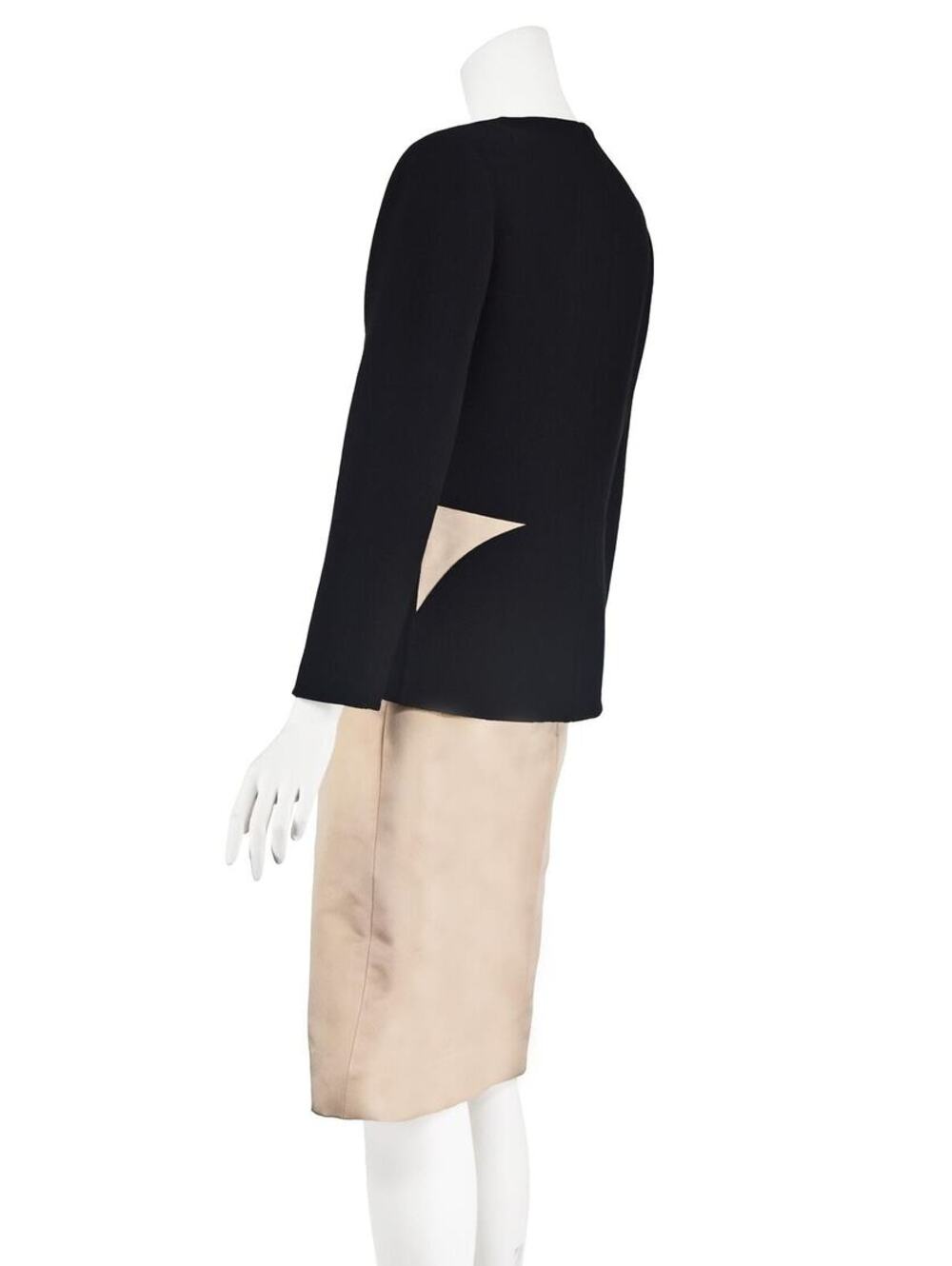 GEOFFREY BEENE Vintage Black Wool Jacket & Champagne Silk Skirt Suit, SZ10/12 - Picture 5 of 10